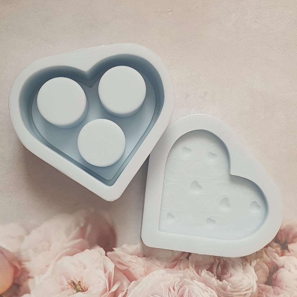 Силиконовая форма  Стакан Сердце 3 отсека с крышкой